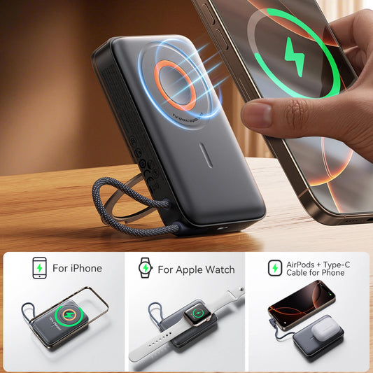 Trådlös Extern Batteri Joyroom JR-PBM02, 10000mAh, 22.5W, PD + FQI, 1 x QI - 2 x USB-C, Svart