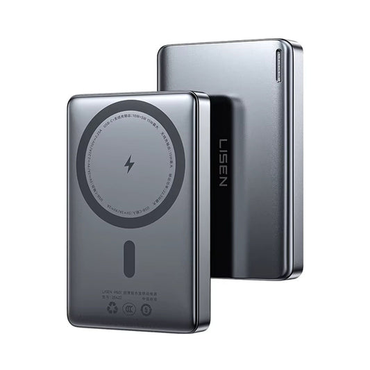 Trådlös Extern Batteri Lisen L601 Pro, 10000mAh, 27W, PD + FQI, 1 x QI - 1 x USB-C, Grå YL0325100009