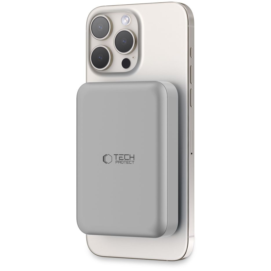 Trådlös Powerbank Tech-Protect PB11 LifeMag, 10000mAh, 15W, PD + FQI, 1 x QI - 1 x USB-C, Grå, Omslagen