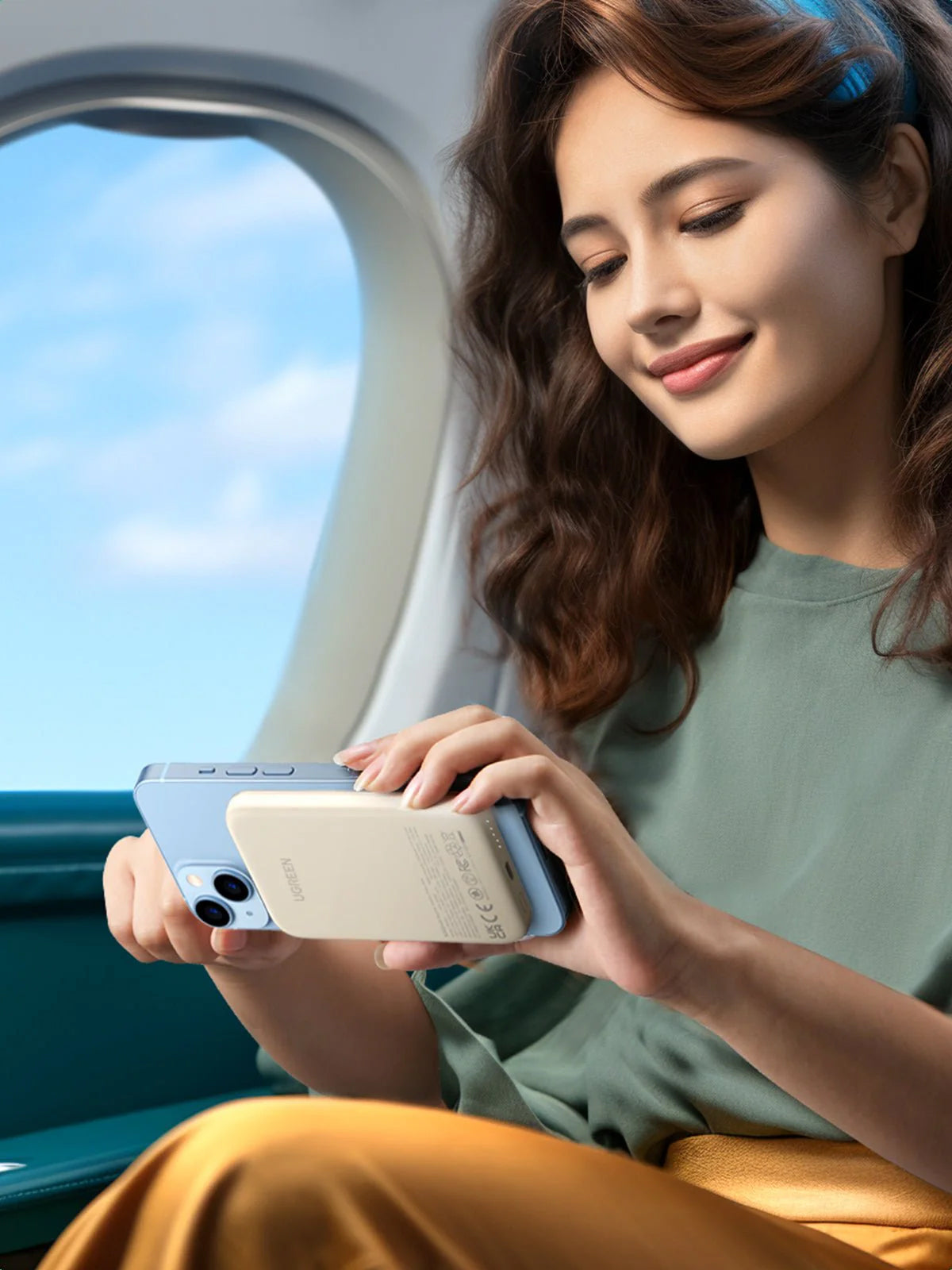 UGREEN PB560 Wireless External Battery, 5000mAh, 15W, PD + QI, 1 x QI - 1 x USB-C, Beige