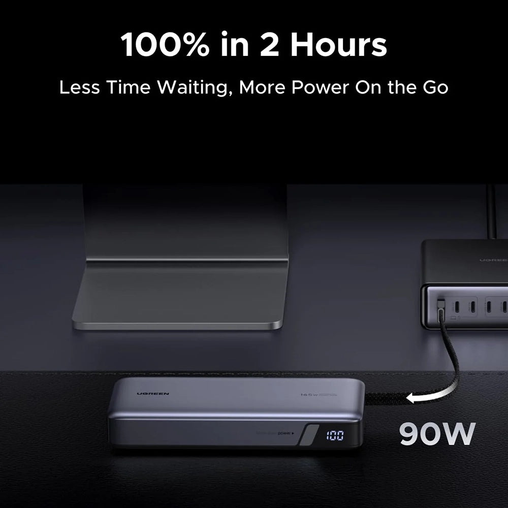 Extern batteri UGREEN PB726 (55995B), 25000mAh, 165W, QC + PD, 1 x USB-A - 3 x USB-C, Grå