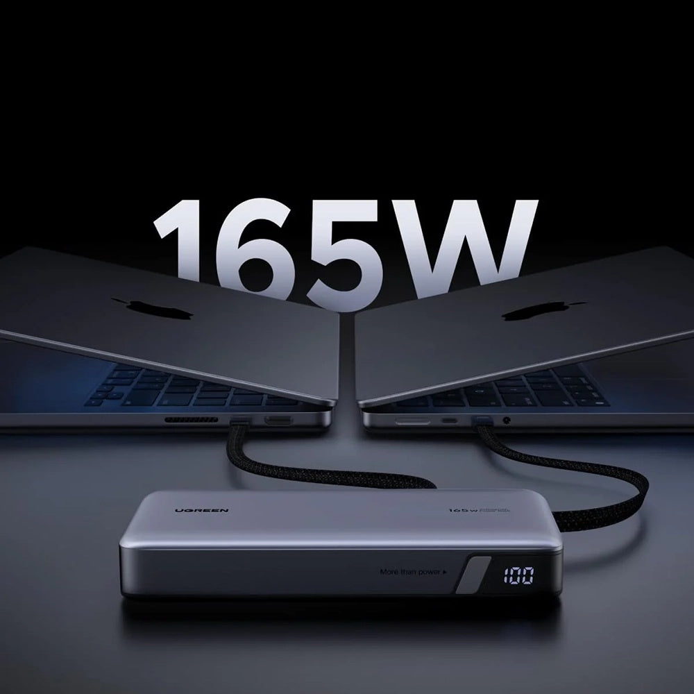 Extern batteri UGREEN PB726 (55995B), 25000mAh, 165W, QC + PD, 1 x USB-A - 3 x USB-C, Grå