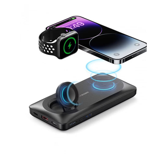 Extern Trådlös Batteri Veger MagMulti W1156, 10000mAh, 22.5W, QC + PD + FQI, 2 x QI - 1 x USB-A - 1 x USB-C, Svart