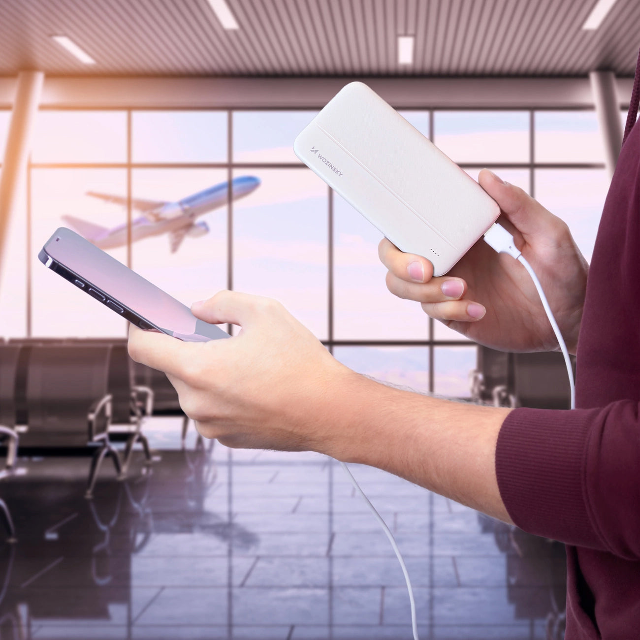 Extern batteri WZK WPBWE1, 10000mAh, 10W, 2 x USB-A, Vit