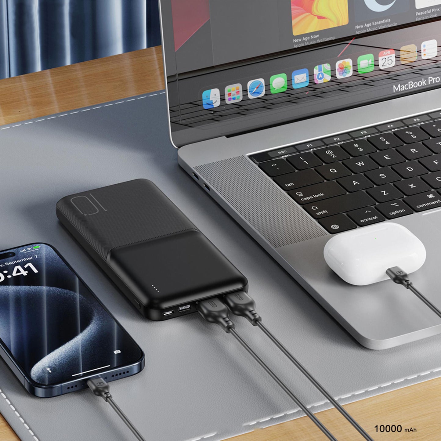 Extern batteri XO Design PR251, 10000mAh, 10W, 2 x USB-A, Svart