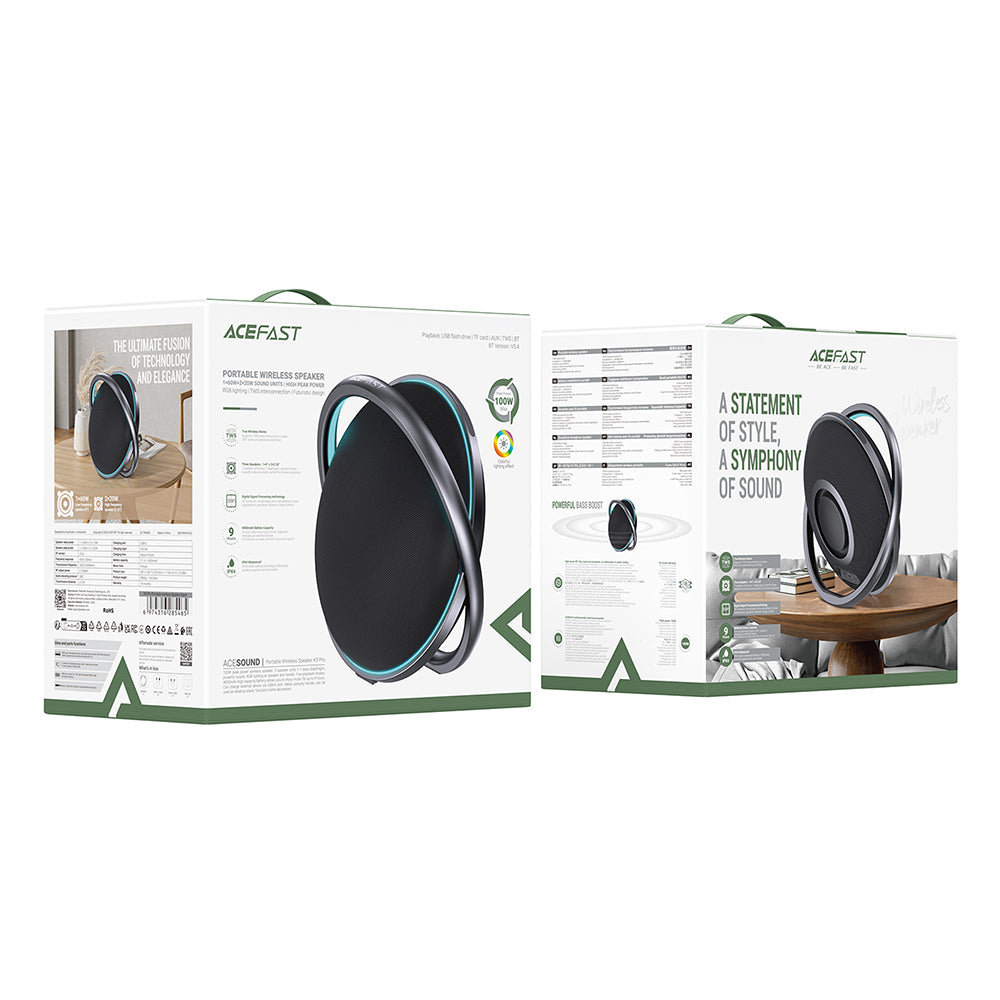 Bluetooth-högtalare Acefast K5 Pro, 100W, RGB, Vattentät, Svart