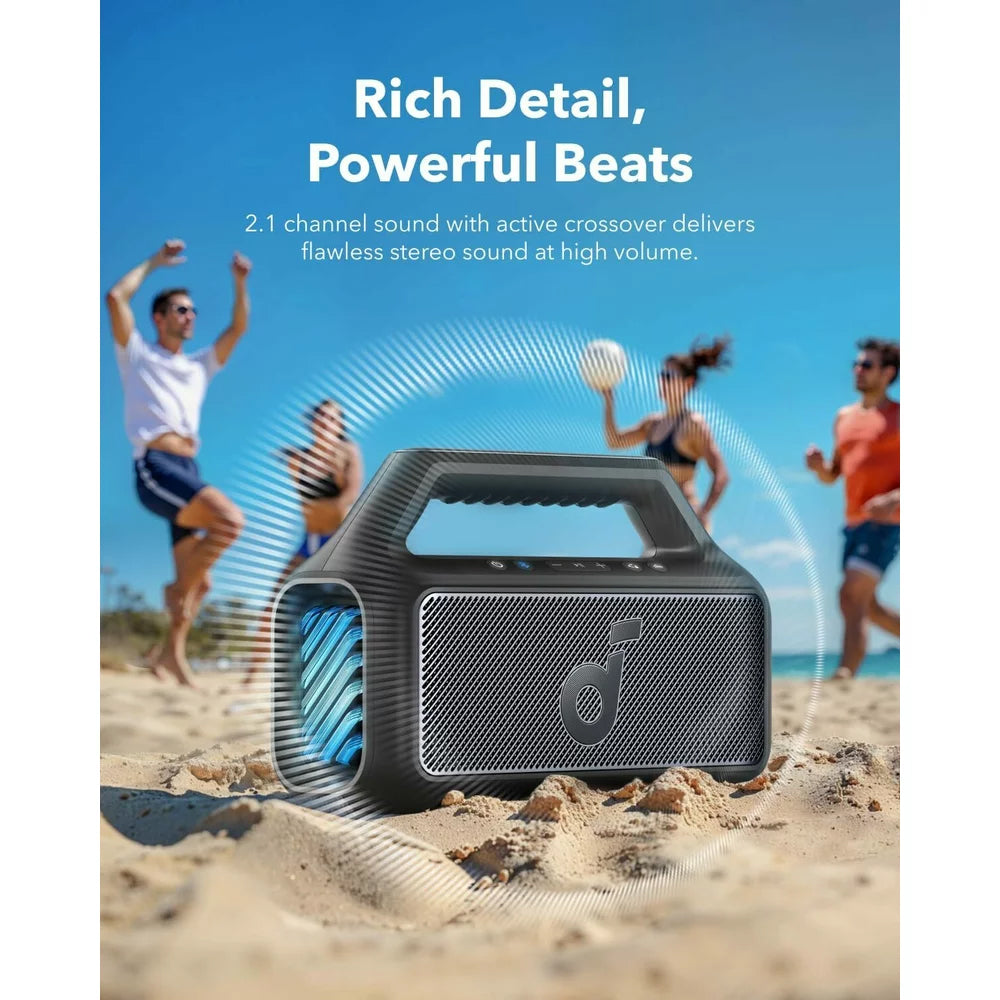 Bärbar Bluetooth-högtalare Anker SoundCore Boom 2, 80W, TWS, RGB, Vattentät, Svart A3138011