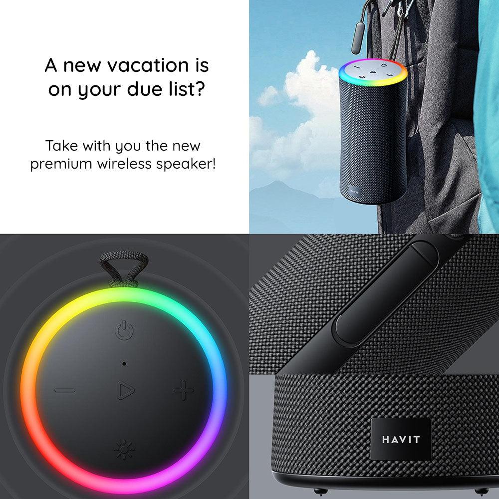 Bärbar Bluetooth-högtalare HAVIT SK833BT, 2 x 10W, RGB, Vattentät, Svart