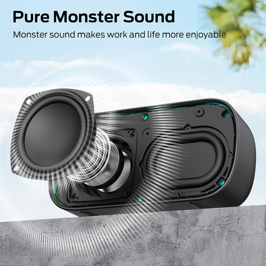 Bärbar Bluetooth-högtalare Monster S150, 14W, TWS, RGB, Vattentät, Svart
