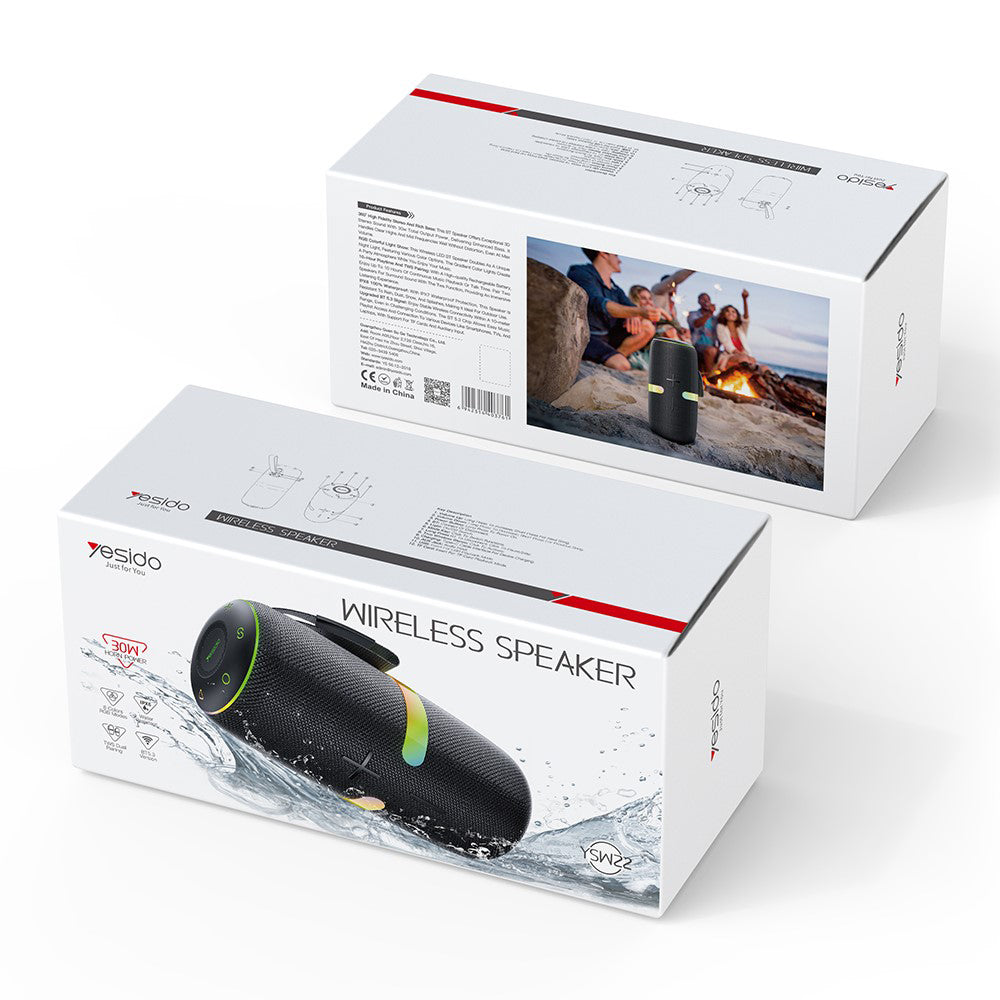 Bärbar Bluetooth-högtalare Yesido YSW22, 30W, RGB, Vattentät, Svart
