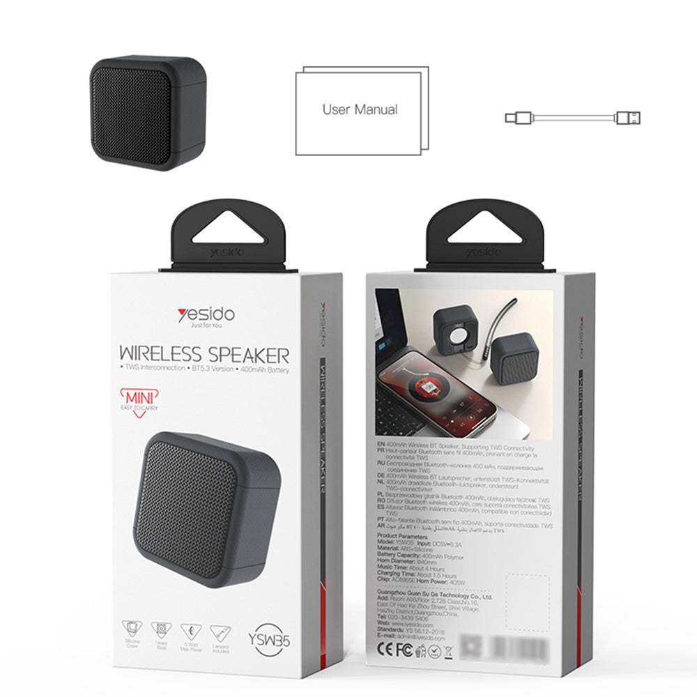 Bärbar Bluetooth-högtalare Yesido YSW35, 5W, TWS, Vattentät, Svart