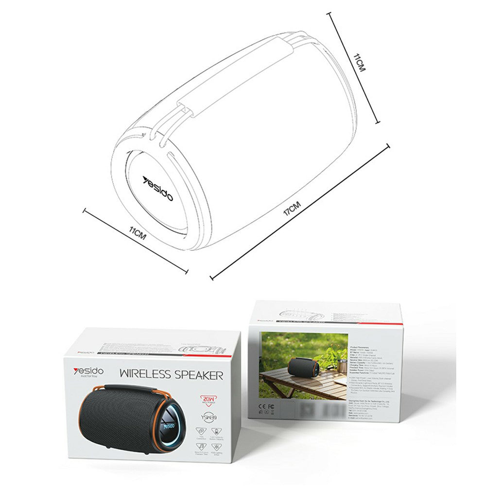 Bärbar Bluetooth-högtalare Yesido YSW39, 20W, TWS, RGB, Svart