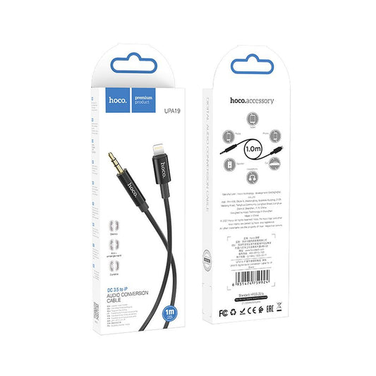 Ljudkabel 3,5mm - Lightning HOCO UPA19, 1m, Svart