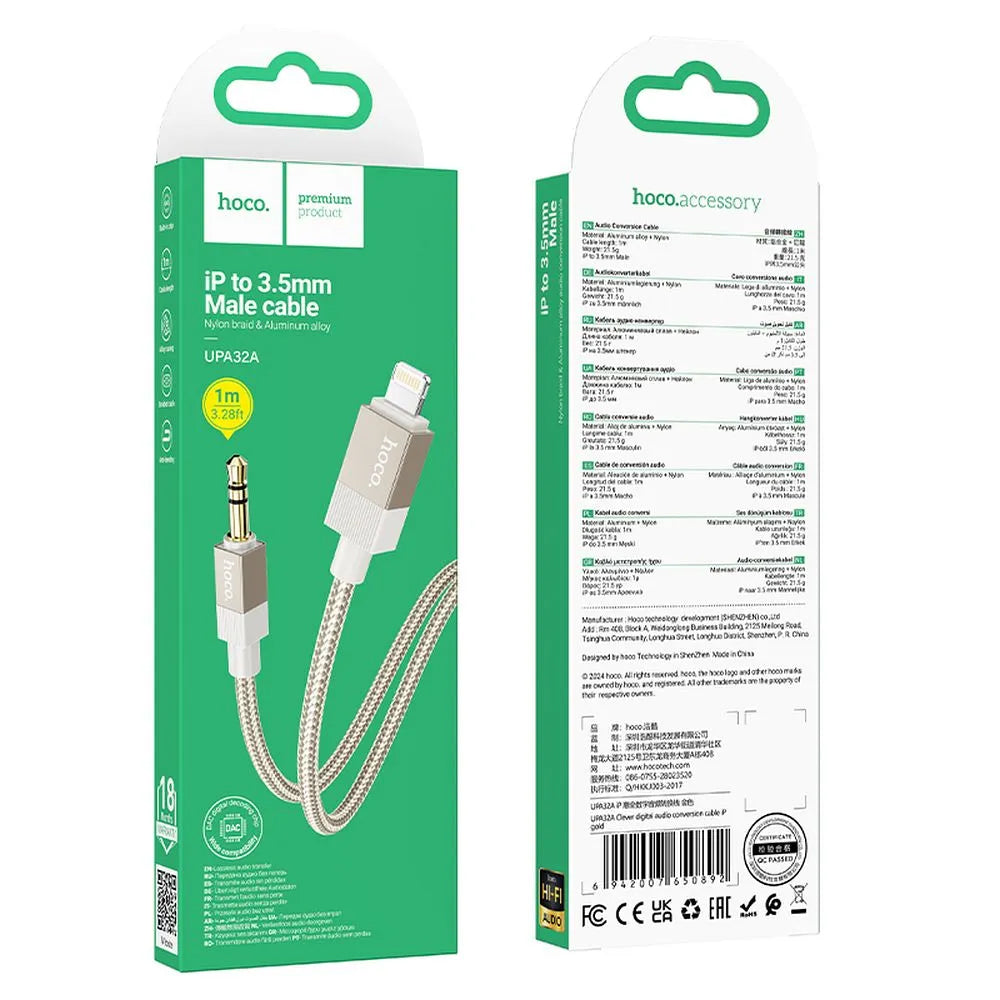Audio Lightning-kabel - 3,5 mm HOCO UPA32A, 1 m, Guld