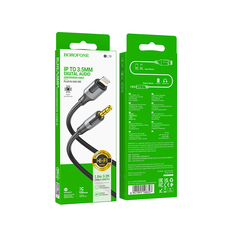 Audio Lightning-kabel - 3,5 mm Borofone BL19 Creator, 1m, Svart