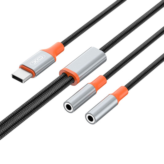 USB-C ljudsplitterkabel - 2 x 3,5 mm XO Design NB-R269B 2in1, 1,2 m, svart