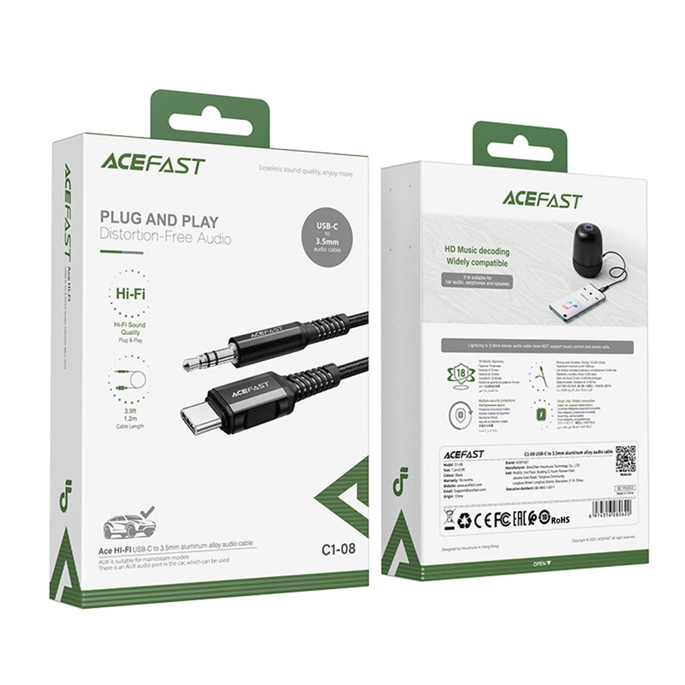Audio Kabel USB-C - 3.5mm Acefast C1-08, 1.2m, Svart