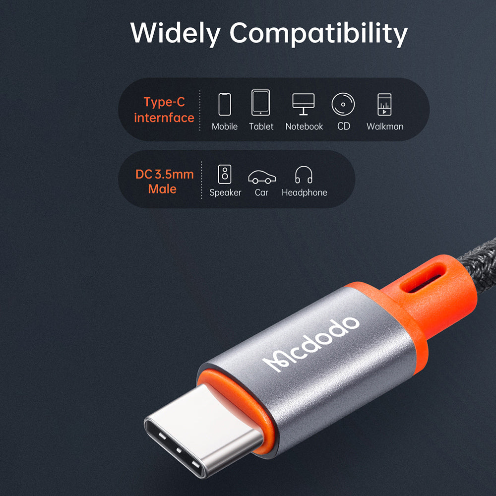 Audio-kabel USB-C - 3,5 mm McDodo CA-0900, 1,8 m, Svart