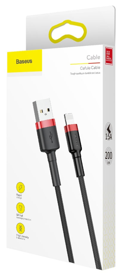Data- och laddningskabel USB-A - Lightning Baseus Cafule, 18W, 2m, Röd CALKLF-C19