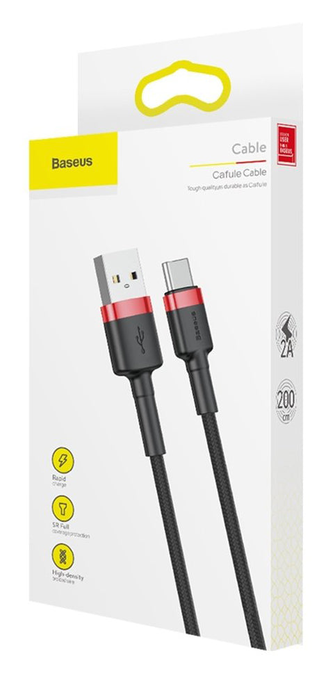 Data- och laddningskabel USB-A - USB-C Baseus Cafule, 18W, 2m, svart CATKLF-C91
