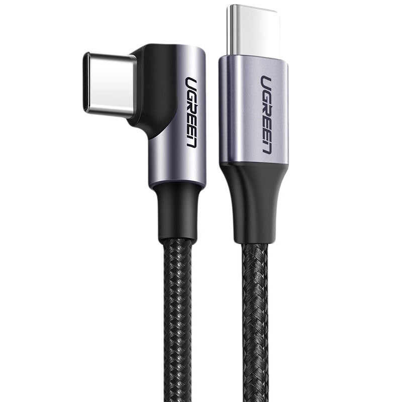 USB-C till USB-C data- och laddningskabel UGREEN US255 Angled, 60W, 1m, Grå
