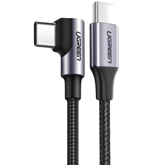 USB-C data- och laddningskabel - USB-C UGREEN US255 USB-C vinklad, 60W, 1m, grå