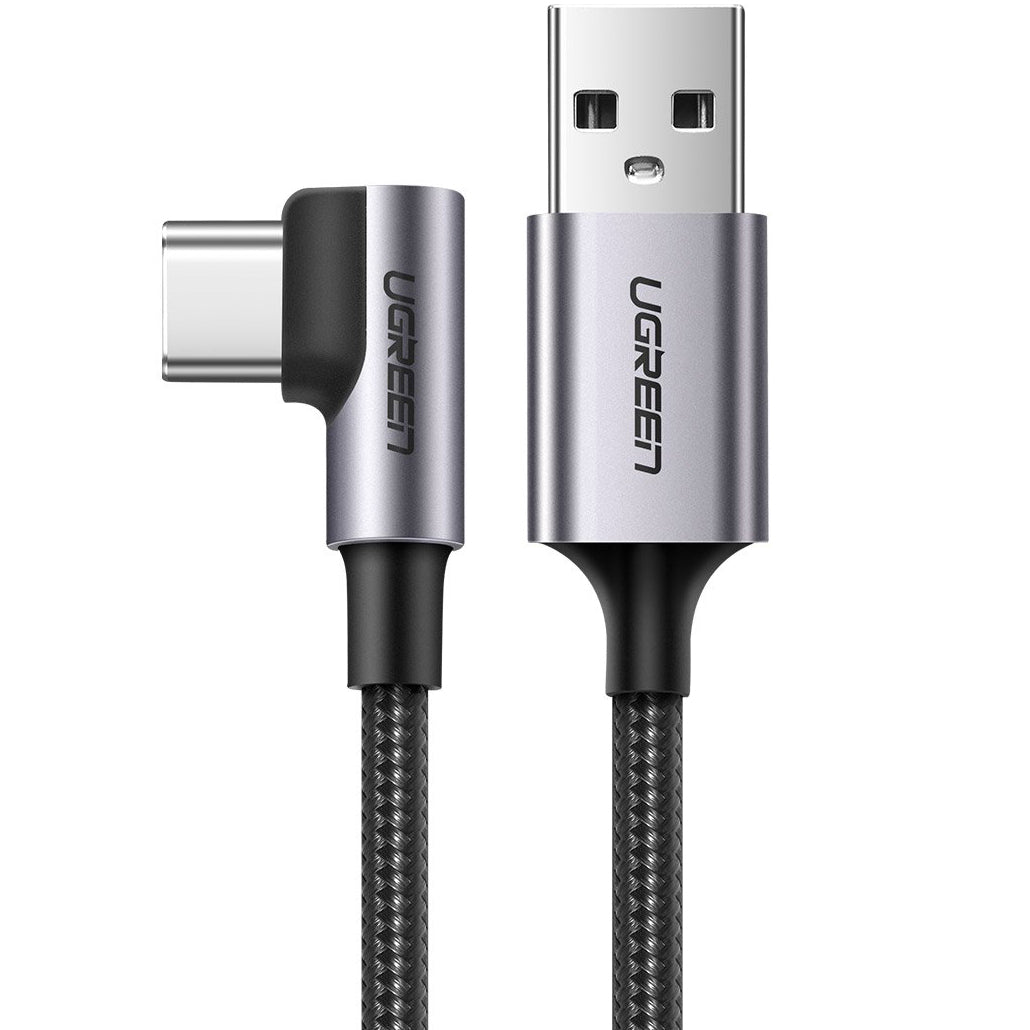 Data- och laddningskabel USB-A till USB-C UGREEN US284 Angled, 18W, 1m, Grå