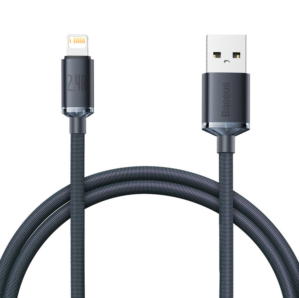 USB-A to Lightning Data and Charging Cable - Baseus Crystal Shine Series, 20W, 1.2m, Black