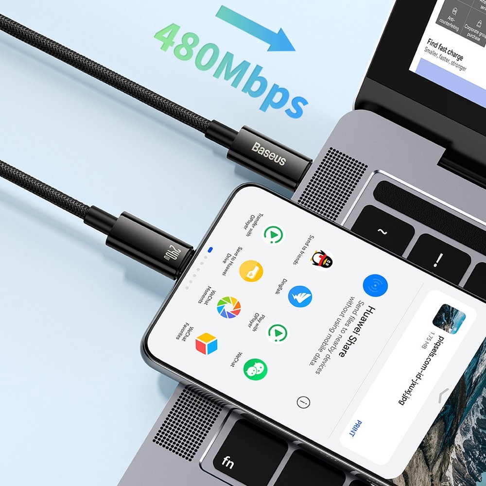 USB-C data- och laddningskabel - USB-C Baseus Tungsten Gold, 240W, 2m, svart CAWJ04010101