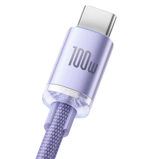 USB-A till USB-C-kabel för data och laddning Baseus Crystal Shine Series, 100W, 2m, Lila CAJY000505