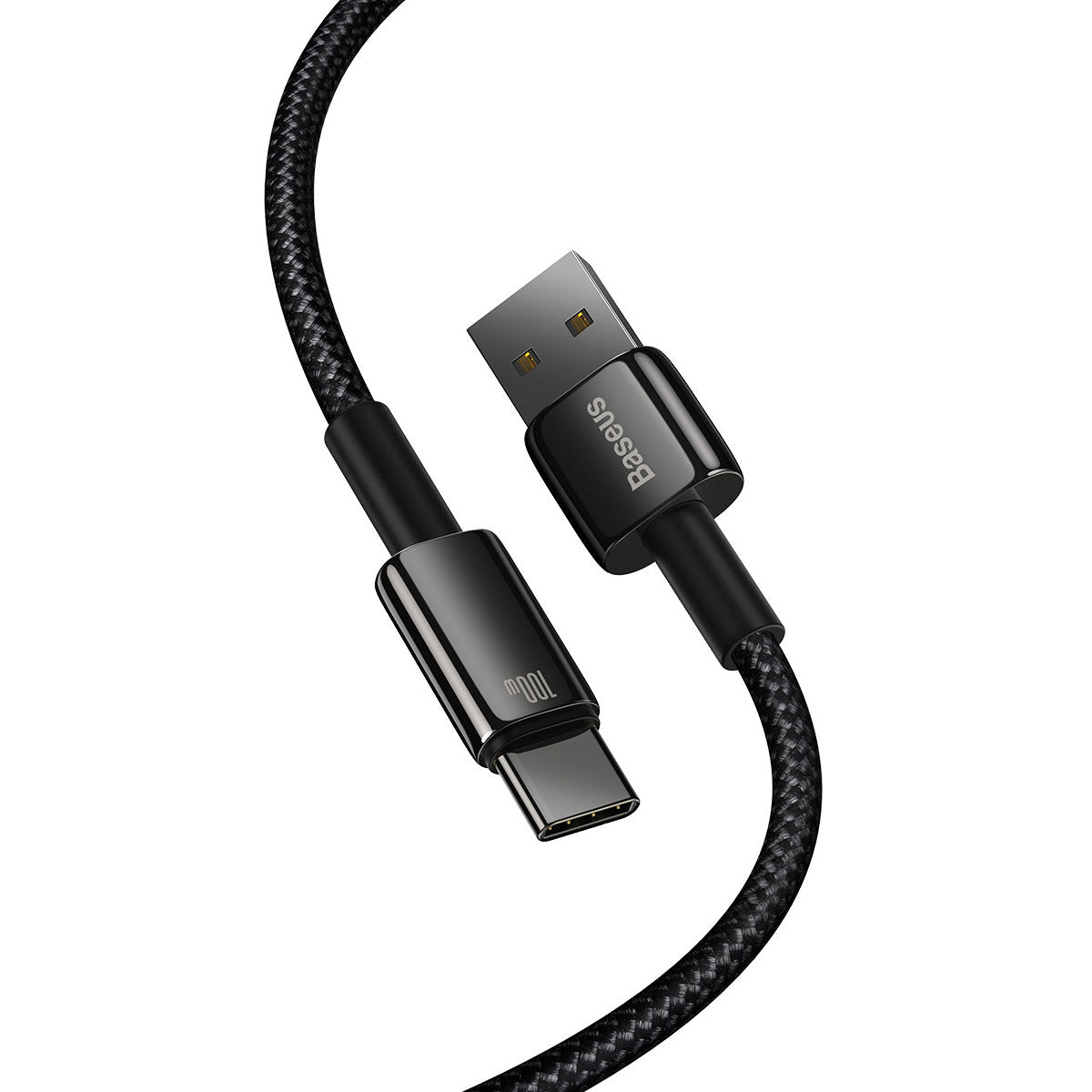USB-A till USB-C Baseus Tungsten Gold, 100W, 2m, svart CAWJ00010101