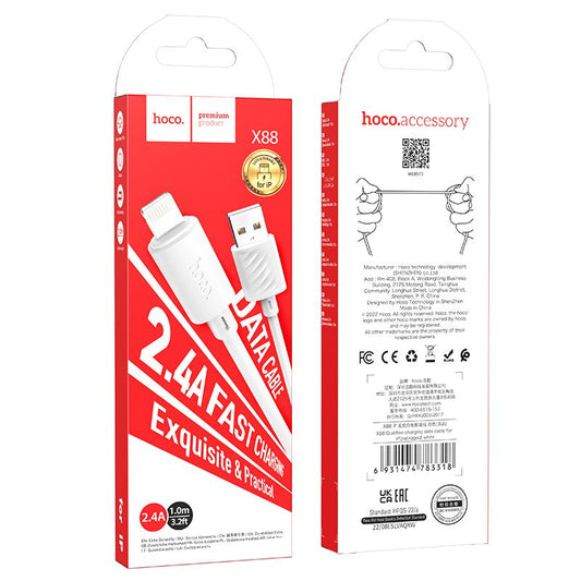 HOCO X88 USB-A - Lightning data- och laddningskabel HOCO X88, 18W, 1m, vit