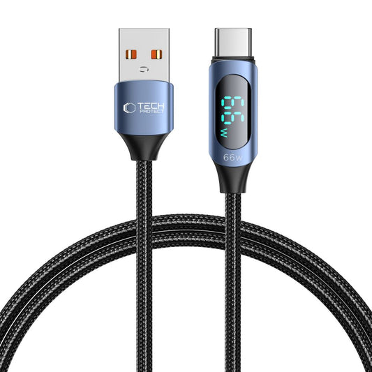 USB-A - USB-C Tech-Protect Ultraboost LED data- och laddningskabel, 66W, 1m, blå