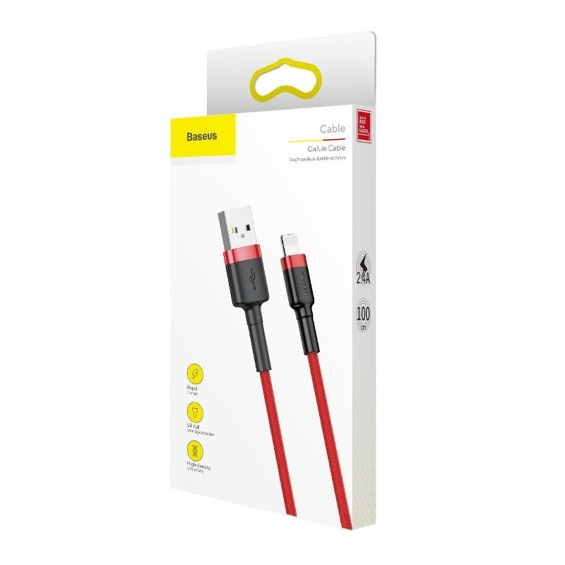 USB-A till Lightning Laddnings- och Datakabel Baseus Cafule, 18W, 1m, Röd CALKLF-B09