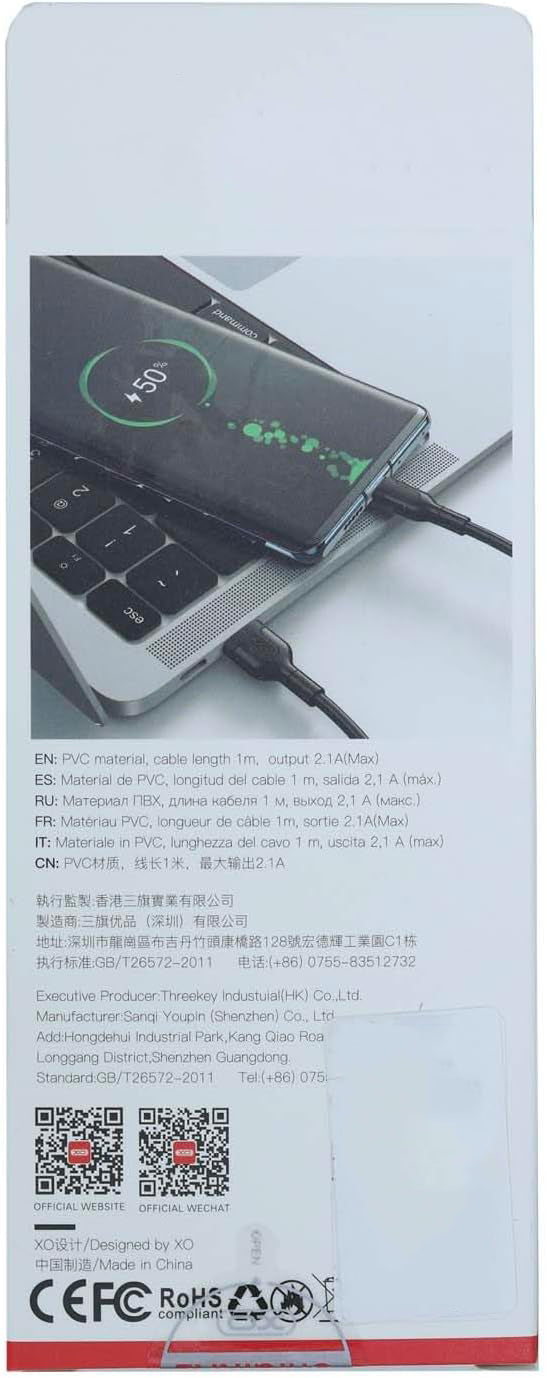 USB-A - microUSB data- och laddningskabel XO Design NB212, 18W, 1m, svart