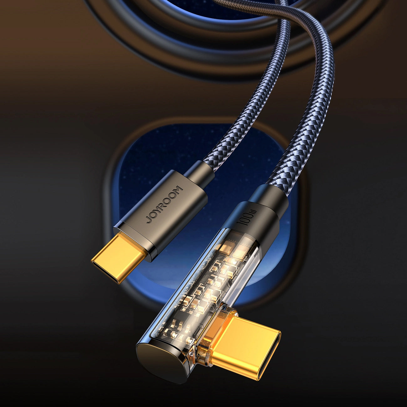 USB-C till USB-C data- och laddningskabel Joyroom S-A6 Angled, 100W, 1.2m, Svart