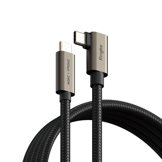 USB-C till USB-C data- och laddningskabel Ringke 2X2 Angled, 240W, 2m, Svart
