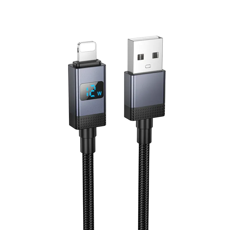 Data- och laddningskabel USB-A - Lightning HOCO X118 Display, 12W, 1m, Svart