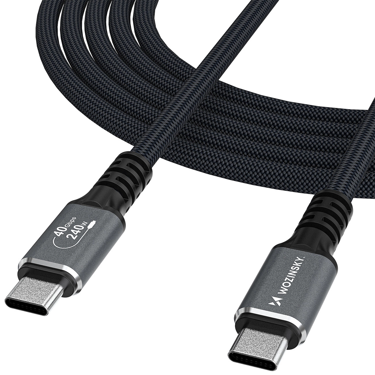 USB-C till USB-C Data- och Laddningskabel WZK WPS-UY42S, 240W, 2m, Svart