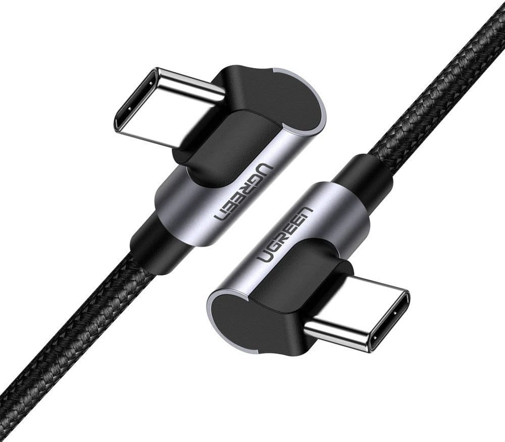 Data- och laddningskabel USB-C till USB-C UGREEN US323 Angled, 60W, 2m, Svart