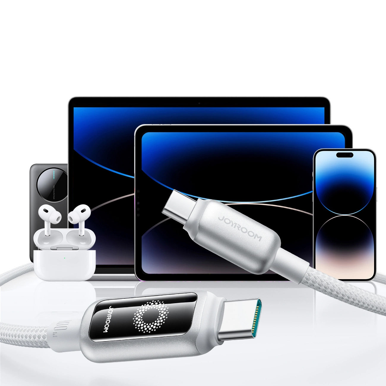 USB-C till USB-C data- och laddningskabel Joyroom S-A55 StarFlight Display, 100W, 1.2m, Vit