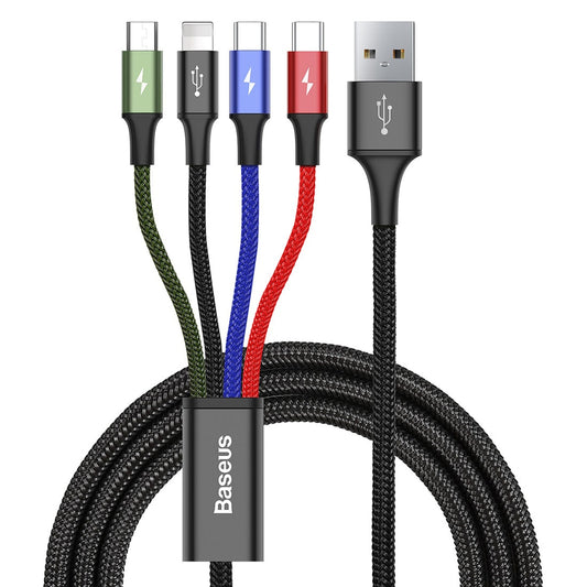 Laddningskabel USB-A - Lightning / microUSB / 2 x USB-C Baseus Rapid 4in1, 20W, 1,2m, svart CA1T4-B01