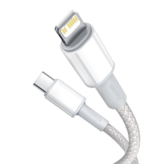 USB-C - Lightning Baseus högdensitetsflätad data- och laddningskabel, 20W, 2m, vit CATLGD-A02