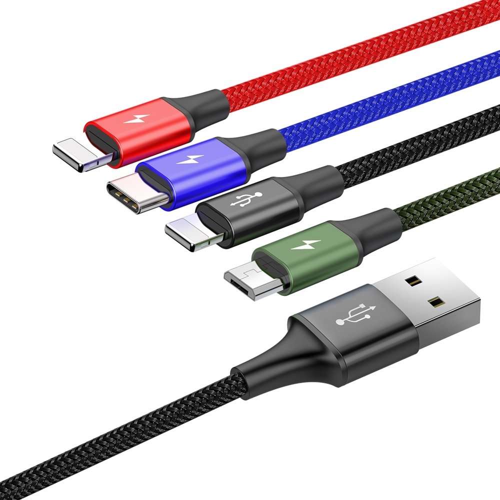 USB-A Laddningskabel - 2 x Lightning / microUSB / USB-C Baseus Rapid 4in1, 20W, 1.2m, Svart CA1T4-A01