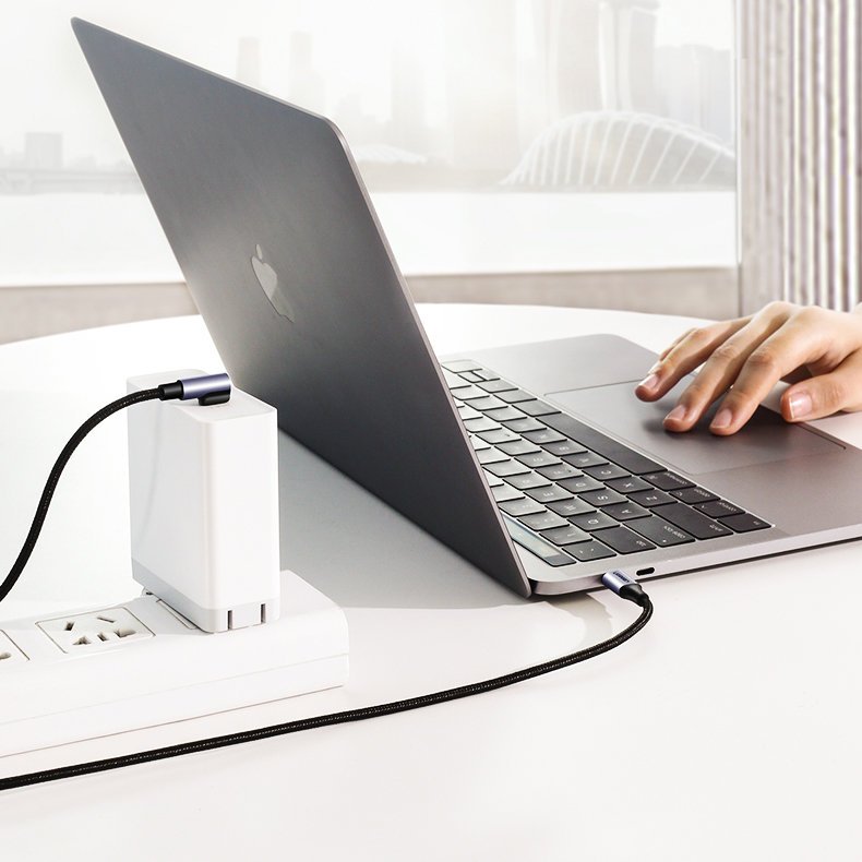 USB-C till USB-C data- och laddningskabel UGREEN US255 Angled, 60W, 1m, Grå