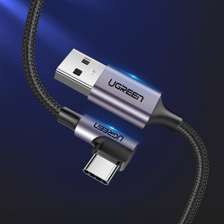 Data- och laddningskabel USB-A till USB-C UGREEN US284 Angled, 18W, 1m, Grå