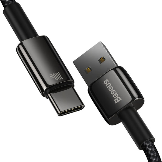 Data- och laddningskabel USB-A - USB-C Baseus Tungsten Tungsten Gold, 100W, 1m, svart CAWJ000001