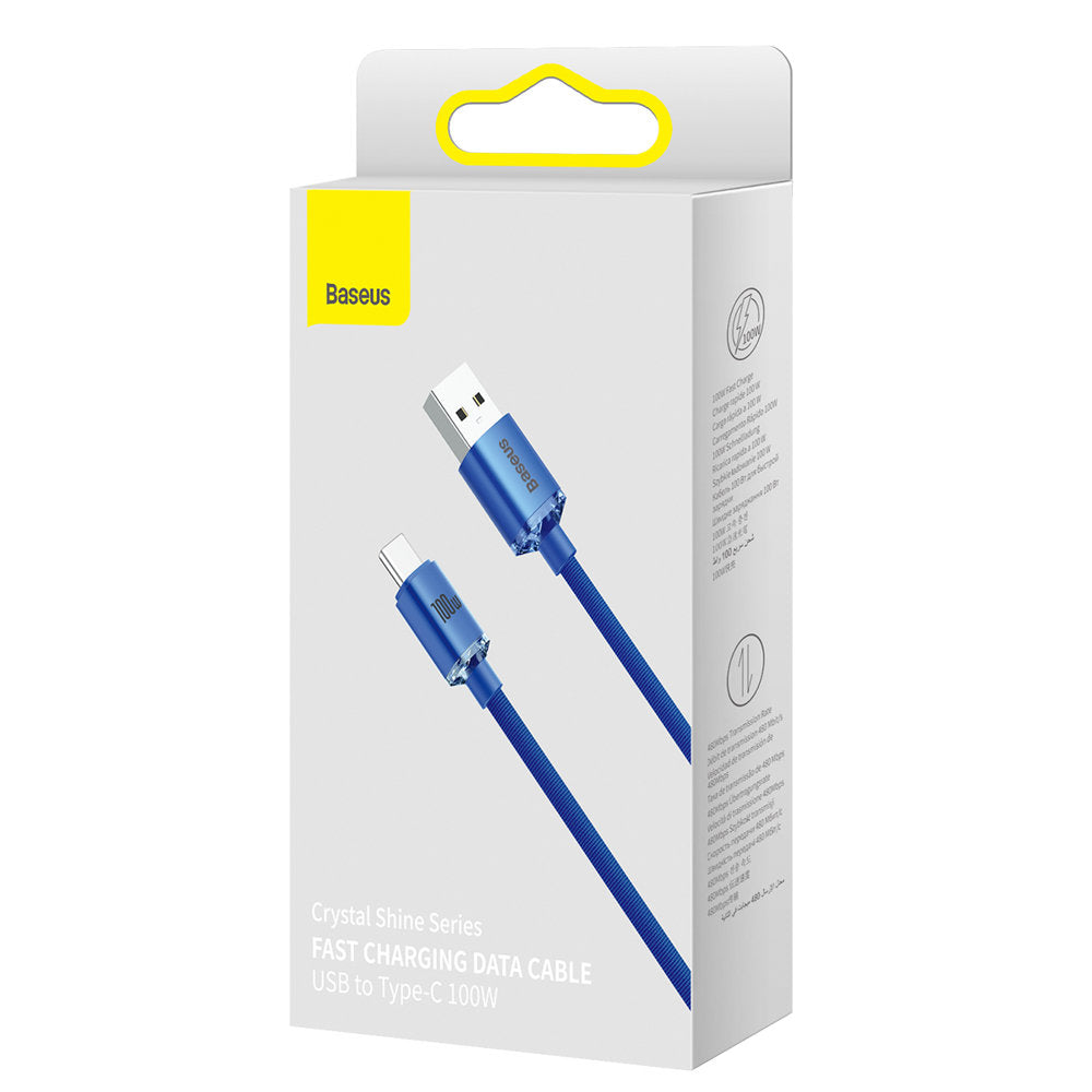 USB-A till USB-C Baseus Crystal Shine Series data- och laddningskabel, 100W, 2m, blå CAJY000503