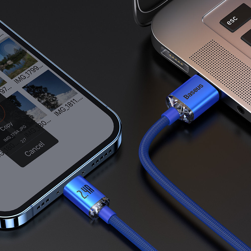USB-A till Lightning Baseus Crystal Shine Series, 18W, 1.2m, Blå CAJY000003