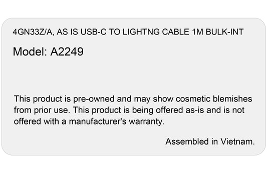 Data- och laddningskabel USB-C - Apple Lightning, 96W, 1m, vit, som den är 4GN33Z/A